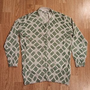 Banana Republic 3/4 Sleeve Button Up Print Cardigan Green Cream XS Petite